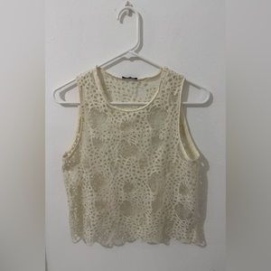 Zara Embroidered CropTop cream color size small